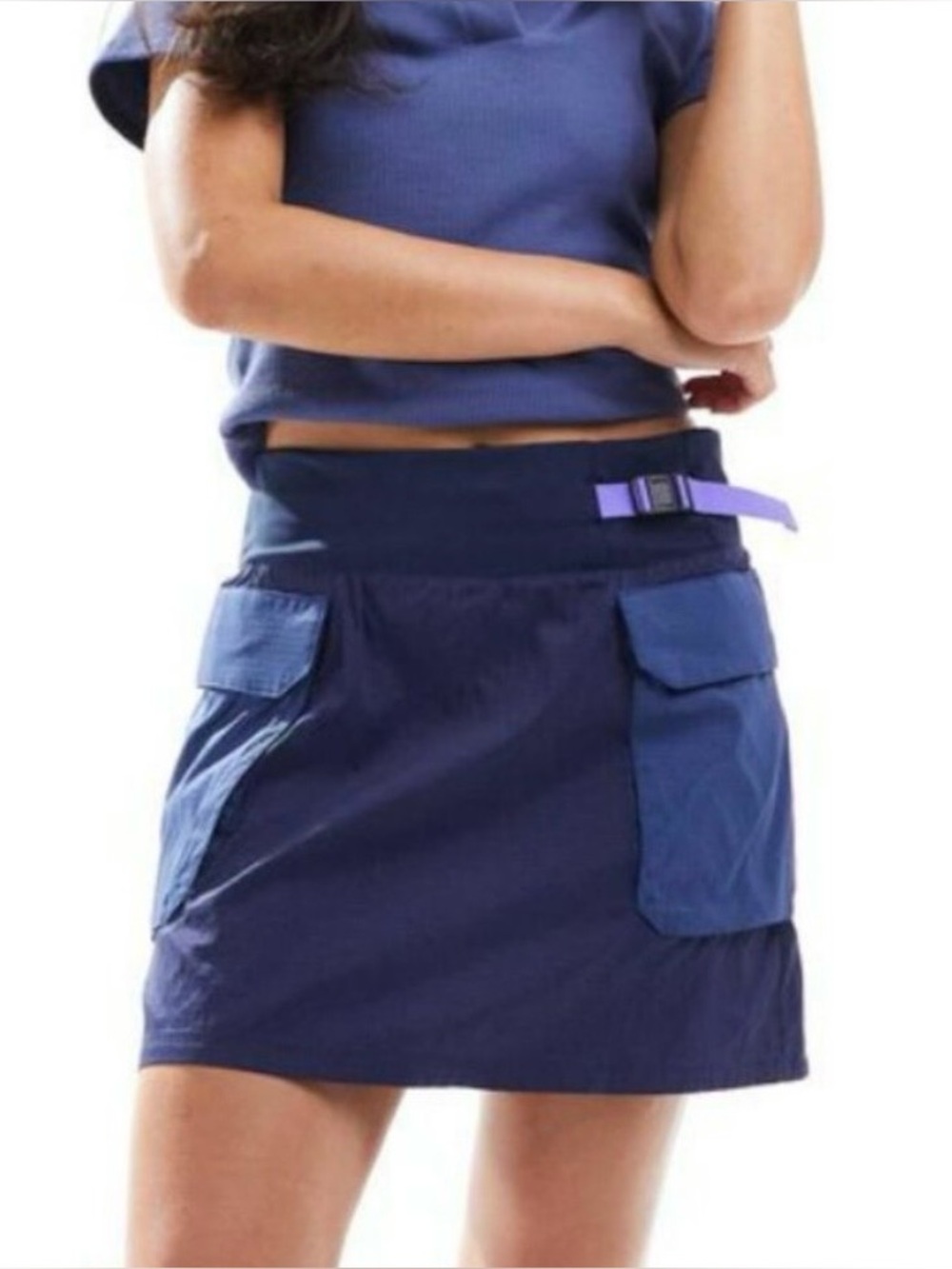 NWT The North Face Spring Peak Navy Skort with Purple Buckle Accent women’s L